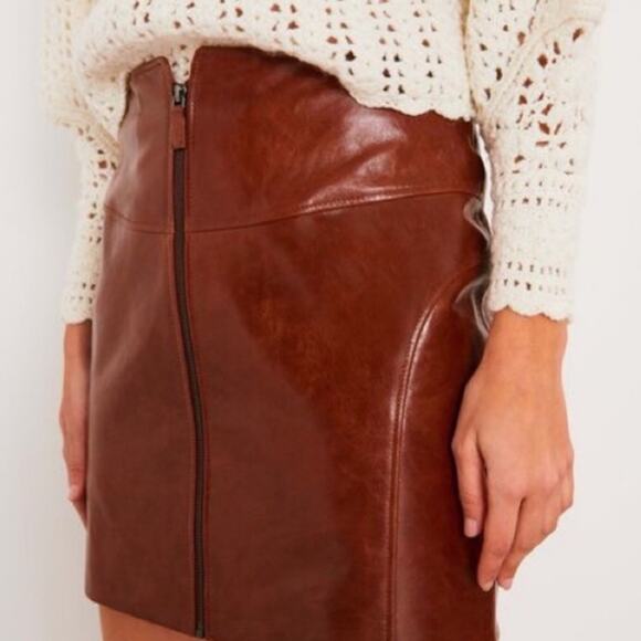 Ba&sh Melba Cognac Brown Lamb Leather Zip Front Mini Skirt M NWT $475 - Picture 3 of 13
